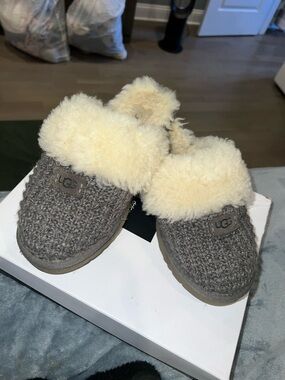 {UGG Cozy Knit Sheepskin Clog Slippers in Gray Knit}